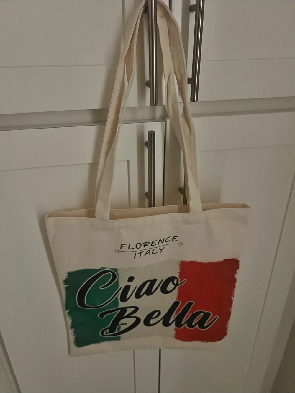 'Ciao Bella' Cream Canvas Tote Bag